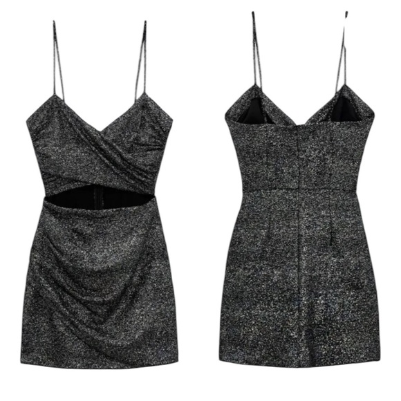 NWT Zara Cut Out Multicolor Sparkle Glam Mini Dress Black Silver Size XS - Picture 3 of 11